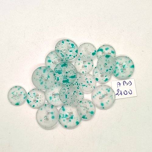 22 boutons en résine vert moucheté - 15mm et 12mm - abd2100