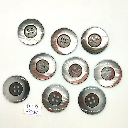 9 boutons en résine gris - 27mm - abd2090