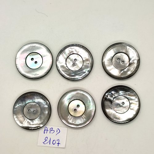 6 boutons en nacre gris - 28mm - abd2107