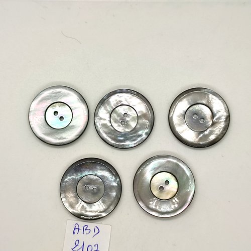 5 boutons en nacre gris - 28mm - abd2107