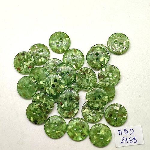 27 boutons en résine vert moucheté - 15mm - abd2158
