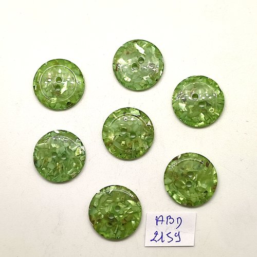 7 boutons en résine vert moucheté - 20mm - abd2159