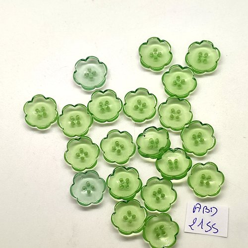 20 boutons en résine vert - fleur - 14mm - abd2155