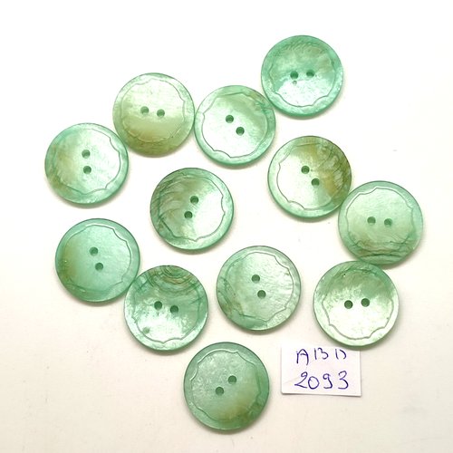12 boutons en résine vert - 21mm - abd2093