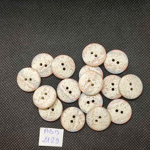 16 boutons en résine blanc cassé moucheté - 18mm - abd2129