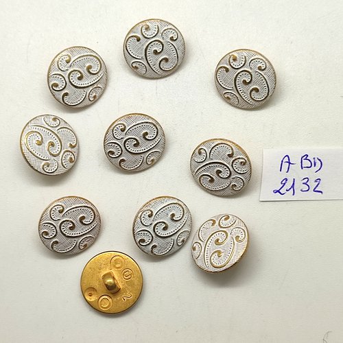 10 boutons en résine blanc et doré - 15mm - abd2132