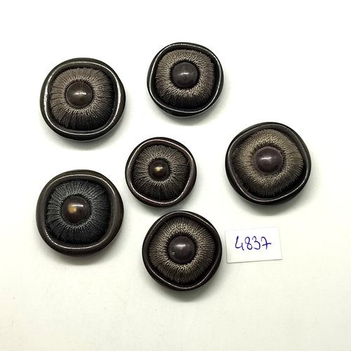 6 boutons en résine taupe et passementerie - 28mm - 27mm et 23mm - tr4837