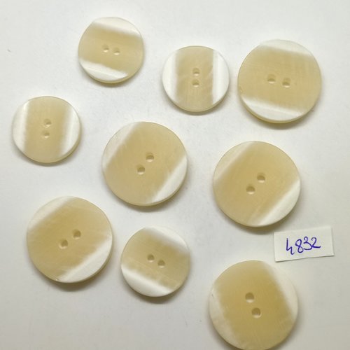 9 boutons en résine beige et blanc - 28mm et 23mm - tr4832