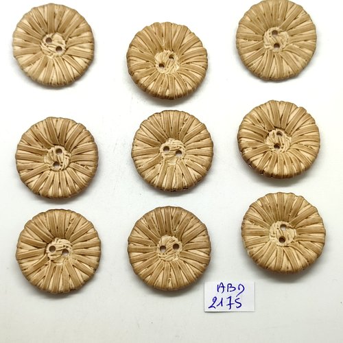 9 boutons en résine beige foncé - 28mm - abd2175