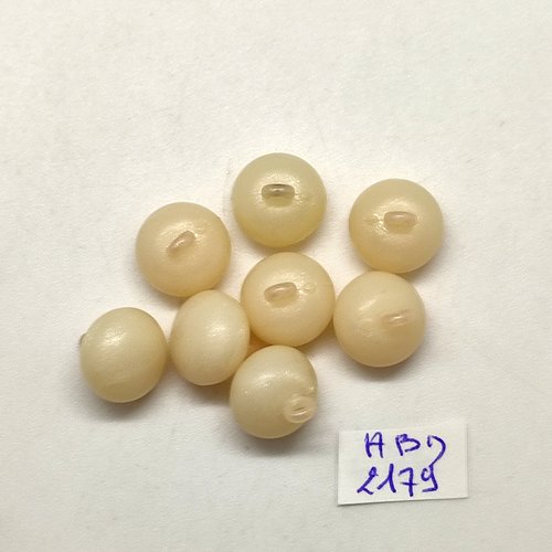 8 boutons boule en résine beige clair - 11mm - abd2179