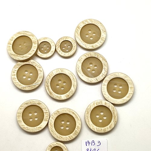 12 boutons en résine beige - 15mm et 22mm - abd2186