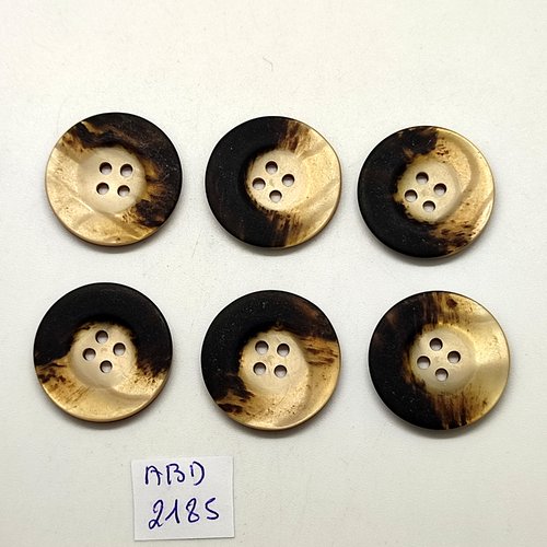 6 boutons en résine beige et marron - 26mm - abd2185