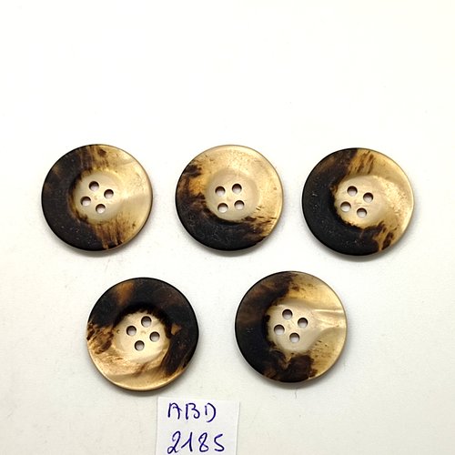 5 boutons en résine beige et marron - 26mm - abd2185