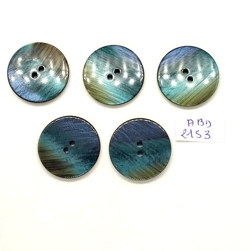 5 boutons en résine bleu - 28mm - abd2153
