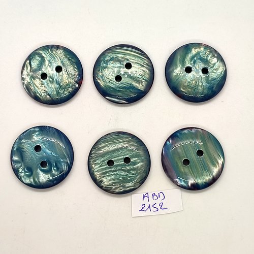 6 boutons en résine bleu / vert - 28mm - abd2152