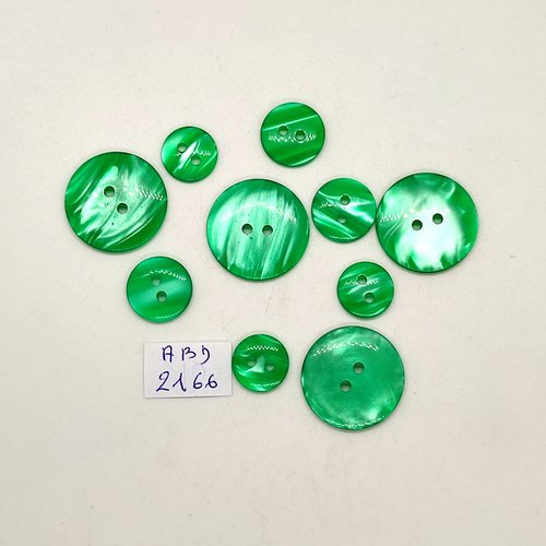 10 boutons en résine vert - 22mm - 14mm et 12mm - abd2166