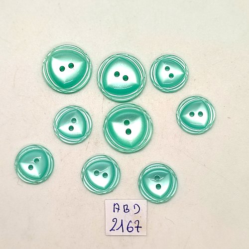 9 boutons en résine vert d'eau - 18mm et 14mm - abd2167