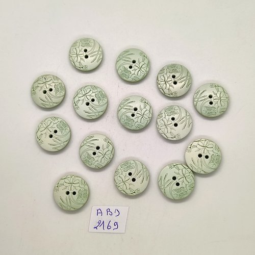 14 boutons en résine vert clair - 18mm - abd2169