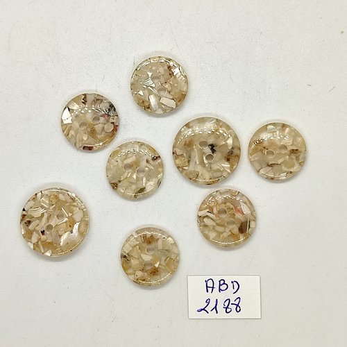 8 boutons en résine beige moucheté - 17mm et 15mm - abd2188