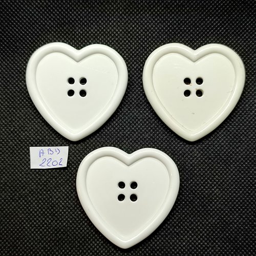 3 boutons en résine blanc - des coeurs - 48mm - abd2202