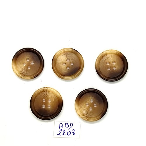 5 boutons en résine marron et beige - 22mm - abd2208