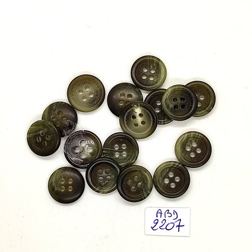 15 boutons en résine ton vert - 15mm - abd2207