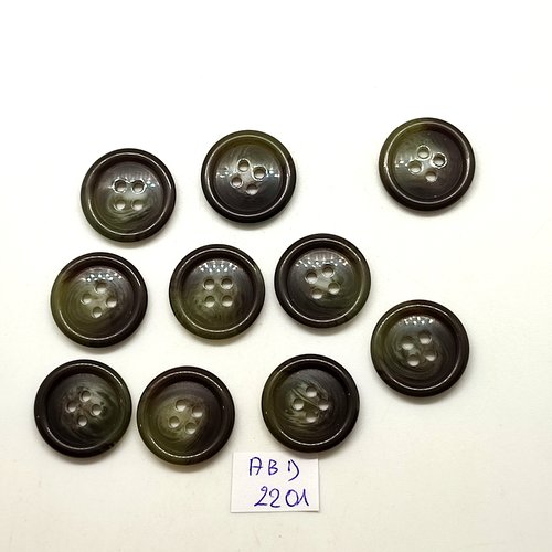 10 boutons en résine vert / marron - 20mm - abd2201