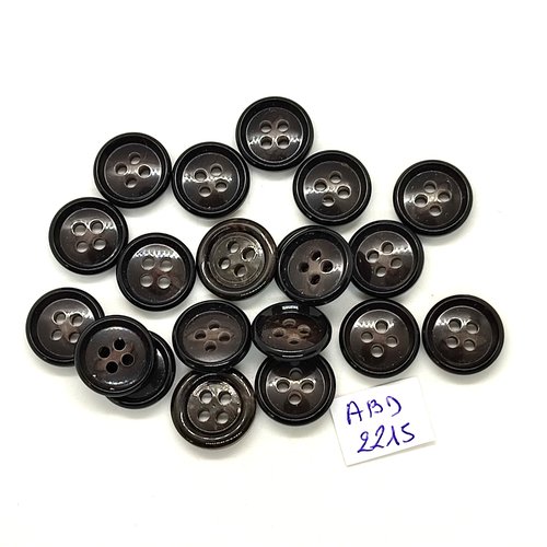 20 boutons en résine noir / marron foncé - 14/15mm - abd2215