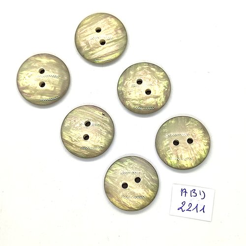 6 boutons en résine gris clair / jaune -  23mm - abd2211