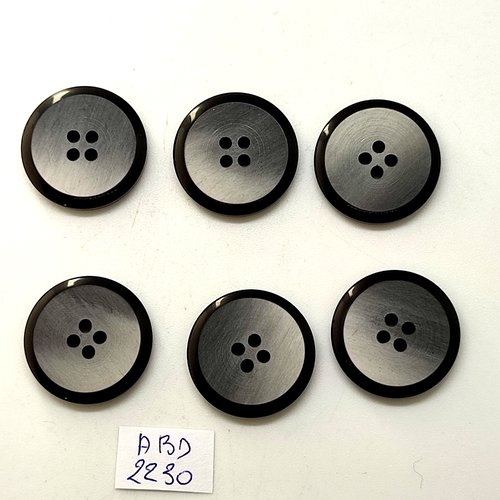 6 boutons résine gris et noir - 23mm- abd2230
