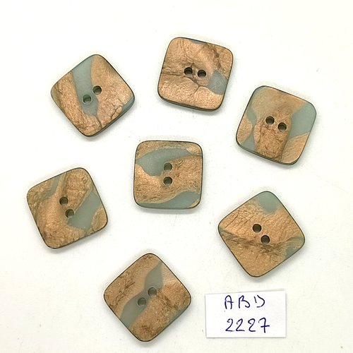 7 boutons résine gris et doré - 18x18mm- abd2227