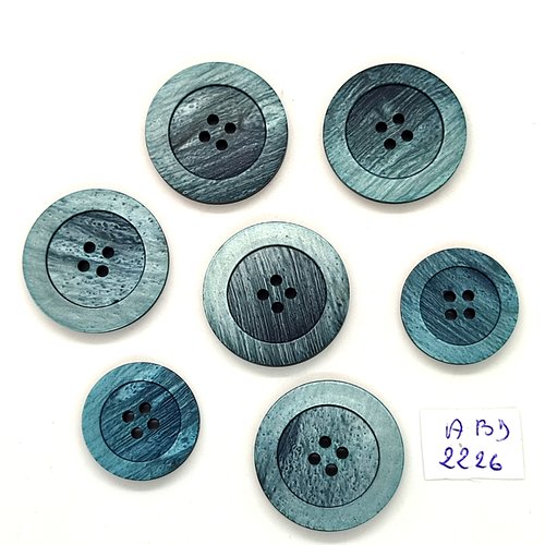 7 boutons résine bleu - 26mm et 20mm- abd2226