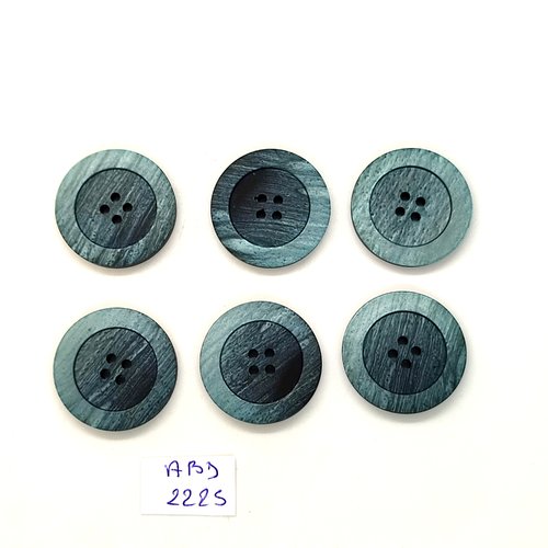 6 boutons résine bleu - 26mm - abd2225