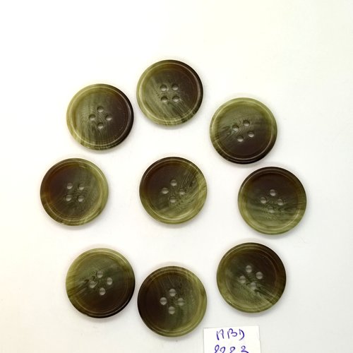 9 boutons résine vert / gris - 22mm- abd2223