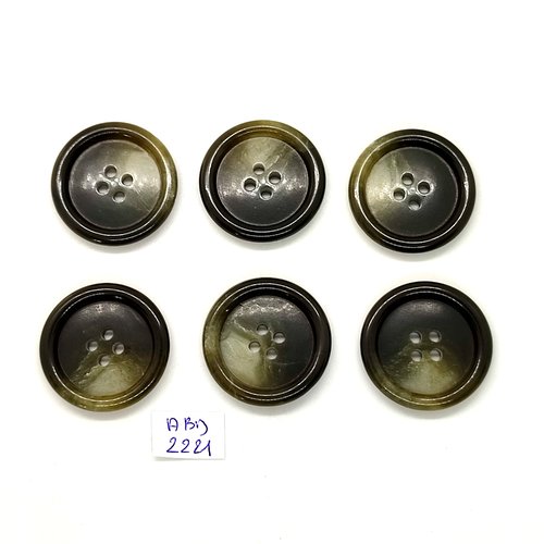 6 boutons résine vert / gris - 29mm- abd2221