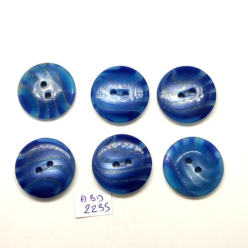 6 boutons résine bleu - 28mm- abd2235