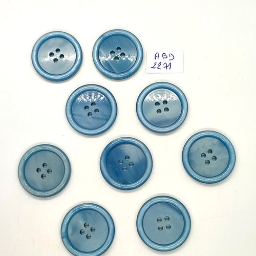 9 boutons résine  bleu - 27mm- abd2271