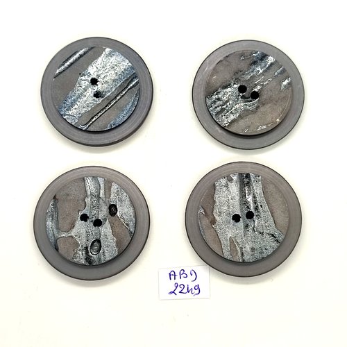 4 boutons résine  gris - 38mm- abd2249