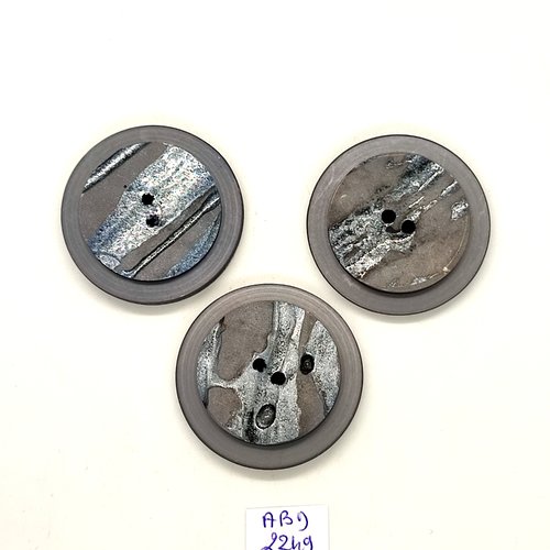 3 boutons résine  gris - 38mm- abd2249
