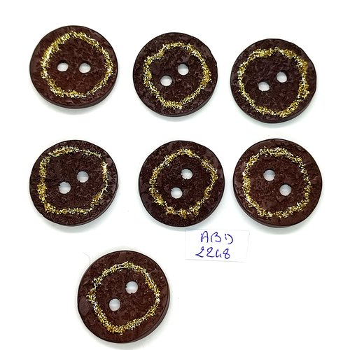 7 boutons résine marron et doré - 30mm- abd2248