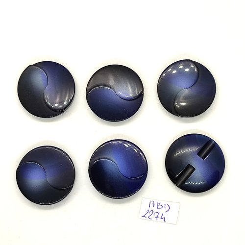 6 boutons résine gris / bleu - 28mm- abd2274