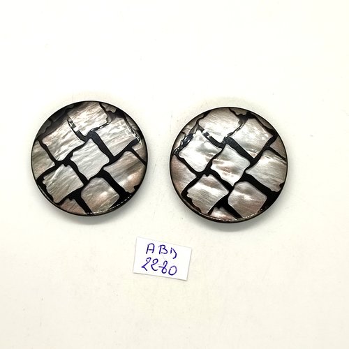 2 boutons résine gris et noir - 37mm- abd2280