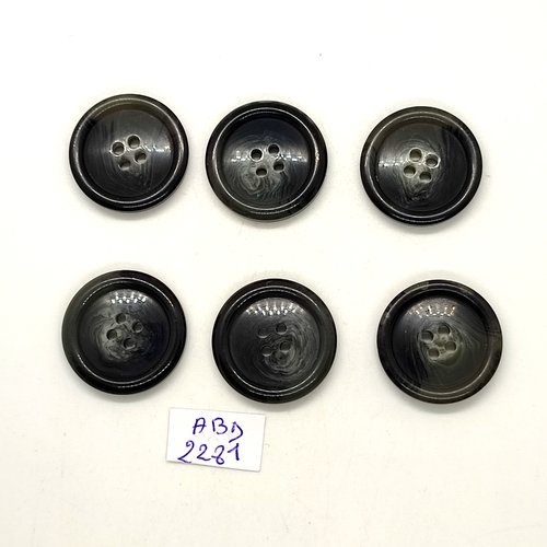 6 boutons résine gris - 27mm- abd2281