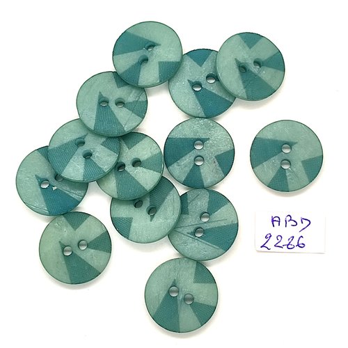 13 boutons résine bleu / vert - 18mm- abd2286