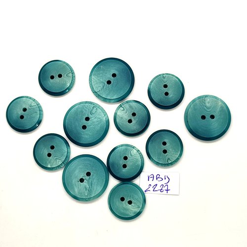 12 boutons résine bleu / vert - 22mm et 17mm- abd2287