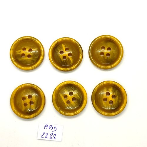 6 boutons résine jaune / ocre - 27mm- abd2288