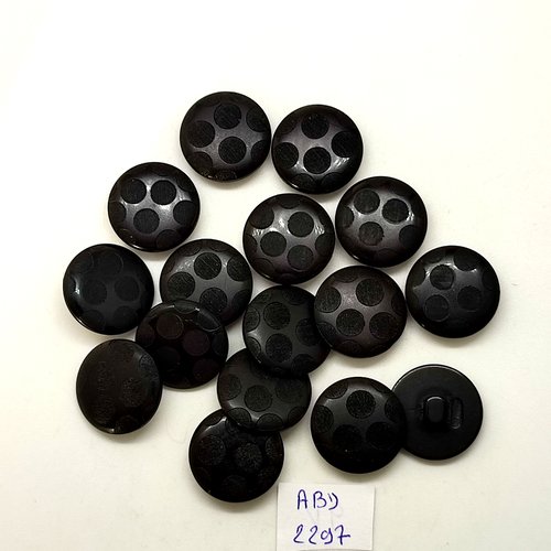 16 boutons résine noir - 17mm- abd2297