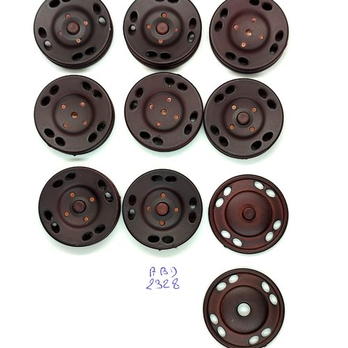 9 boutons pressions en résine marron - 32mm - abd2328