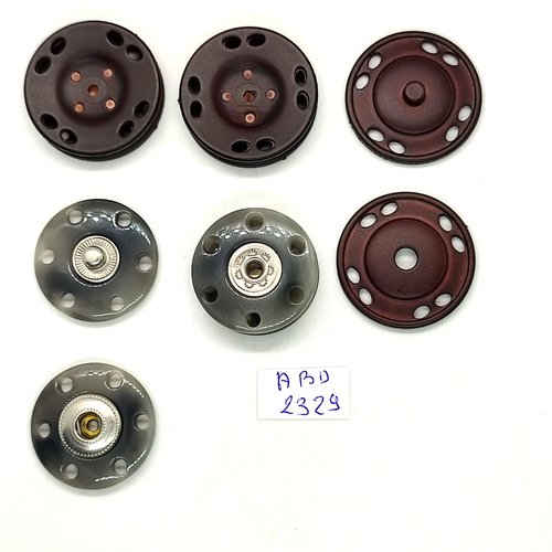5 boutons pressions en résine marron et gris - 28mm et 25mm - abd2329