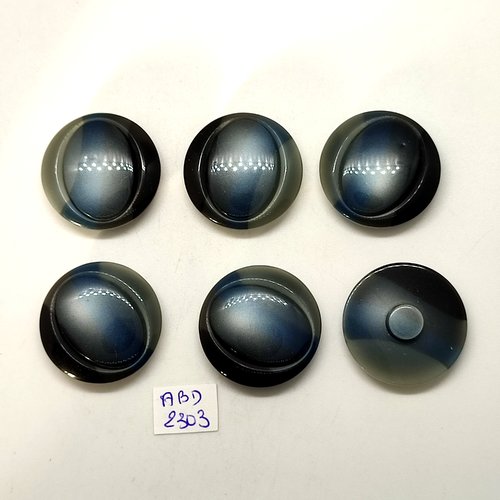 6 boutons en résine gris / bleu - 27mm - abd2303